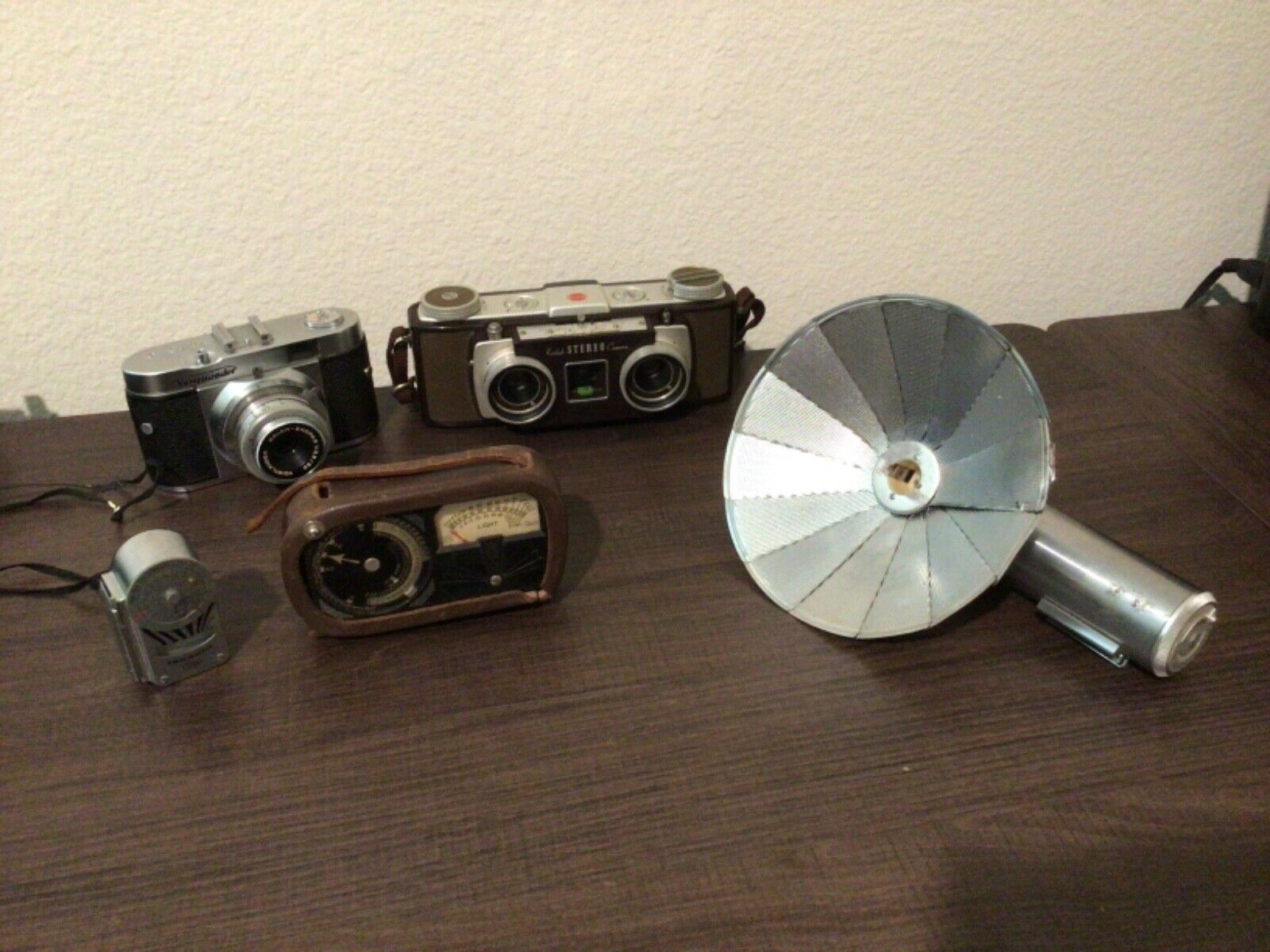 Vintage Lot Of Cameras And Accessories Kodak Stereo, Weston Light Meter, Ranier